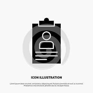 Resume, Application, Clipboard, Curriculum, Cv solid Glyph Icon vector