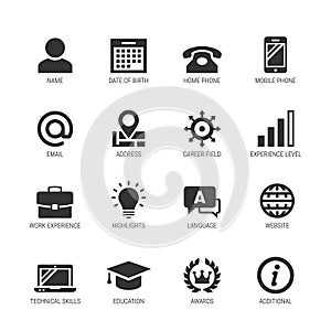 Resume or Curriculum Vitae Related Icons