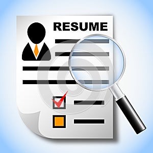 Resume and magnifying glass