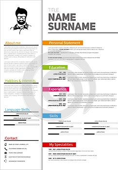 Resume Minimalist CV, Resume template with simple design, company application CV, Curriculum vitae, resume business sheet, clean photo