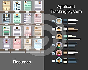 Resumes compare with ATS Applicant tracking system vector photo