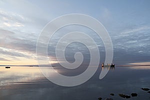 Resupply cargo barge on waters of Nunavut