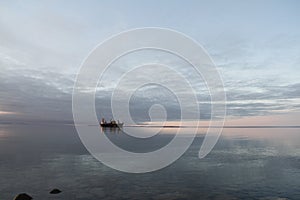 Resupply cargo barge on waters of Nunavut