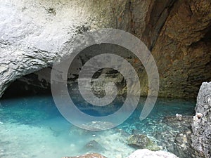 The resurgence of Fontaine de Vaucluse in Provence also called Fontaine de Vaucluse gulf. It is the source of the Sorgue river. photo