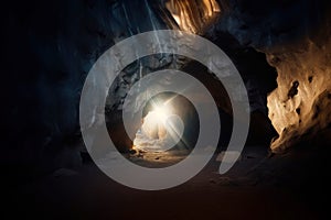 Resurrection. Inside of a cave with light and shadow on the ground