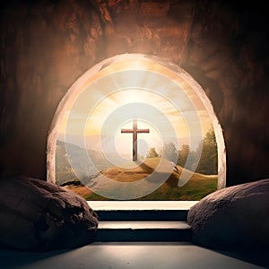 Resurrection Of Jesus Christ, Tomb Empty, Crucifixion At Sunrise