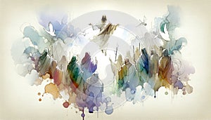 Resurrection of Jesus: Jesus appears to his followers. Life of Jesus. Digital watercolor painting.