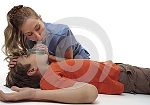 Resuscitating unconscious boy photo