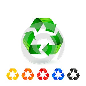 Resycle icons set. Waste sorting, segregation. Different colored recycle signs. Waste management concept. Separation of