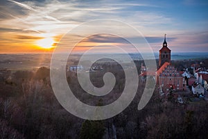 Reszel town in Warmia region of Poland at sunset