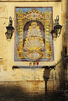 Retablo de azulejos de la Virgen del RocÃÂ­o en Jerez de la Frontera, EspaÃÂ±a photo