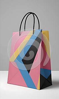 Retail bag with abstract print for branding mockups and packaging designs. AI Illustration