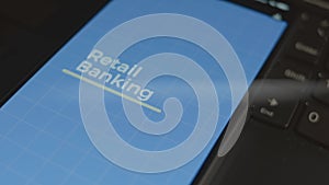 Retail banking inscription on smartphone. Designer making an advertisement design on mobile app. Banking concept.