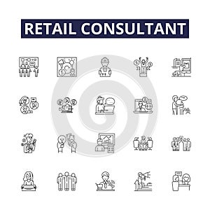 Retail consultant line vector icons and signs. Consultant, Advisors, Analysts, Strategists, Strategizing, Solutions photo