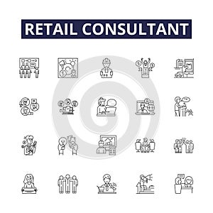 Retail consultant line vector icons and signs. Consultant, Advisors, Analysts, Strategists, Strategizing, Solutions