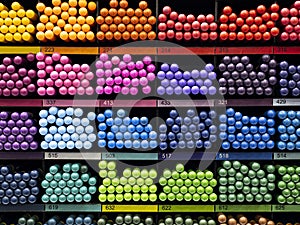 Retail display shelf of colorful marker pens