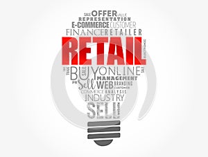 Retail light bulb word cloud collage, business concept background