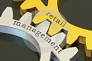Retail management concept on the gearwheels, 3D rendering