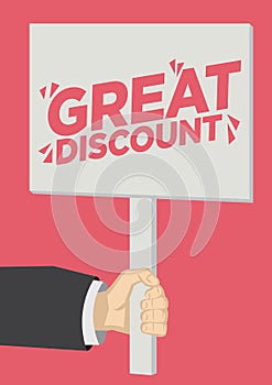 Retail Sale Great Discount promotion shoutout with a placard banner against a red background photo