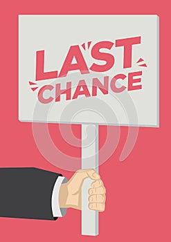 Retail Sale Last Chance promotion shoutout with a placard banner against a red background photo