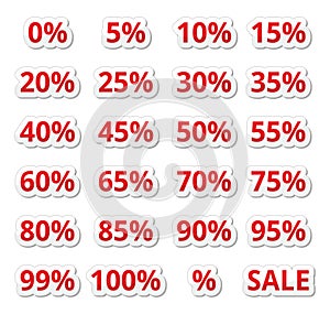 Retail sale percents % red icons set