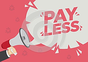 Retail Sale promotion shoutout of Pay less with a megaphone speech bubble against a red background photo