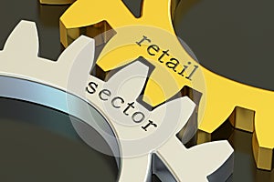 Retail sector concept on the gearwheels, 3D rendering