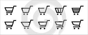 Retail shopping cart icon set. Trolley vector icons set for online store or marketplace symbol. Assorted simple flat line stock