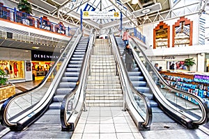 Retail shopping centre escalators