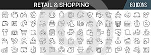 Retail and shopping line icons collection. Big UI icon set in a flat design. Thin outline icons pack. Vector illustration EPS10