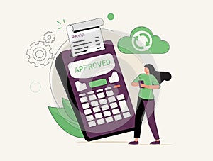 Retail software abstract concept vector illustration set. Cloud POS, chargeback, card-on-file, sale and transaction data photo