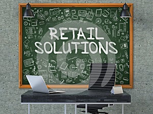 Retail Solutions Concept. Chalkboard on the Office Wall. 3d