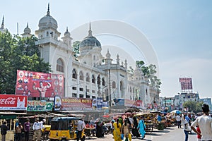 Retail stalls in front of Govt Nizamia General Hospitalat the Charminar road of Hyderabad City