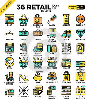 Retail Store pixel perfect outline icons