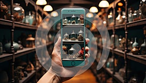 Retail store shelves hold a large variation of alcohol bottles generated by AI