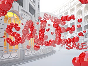 Retail street with Sale word consist of bubbles.