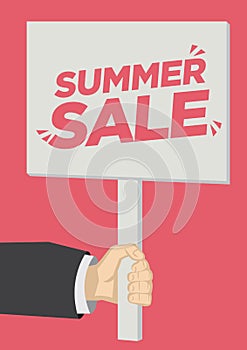 Retail Summer Sale promotion shoutout with a placard banner against a red background photo