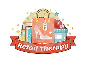 Retail therapy shopping concept, making compulsive purchases in order to improve persons mood.