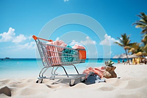 Retail therapy by the shore Beach cart, sand, and summertime sales