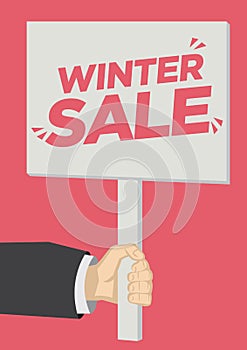 Retail Winter Sale promotion shoutout with a placard banner against a red background photo