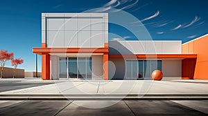 Retail Wonder: the Grandeur of White and Orange Retail Store Building, Generative AI
