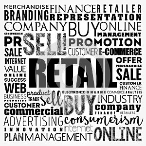 Retail word cloud collage, business concept background