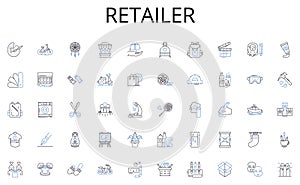 Retailer line icons collection. AI, Machine learning, Robotics, Automation, Analytics, Data, Algorithms vector and