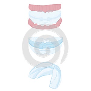 Retainer for teeth at different angles isolated on white background. mouthguard on the teeth.
