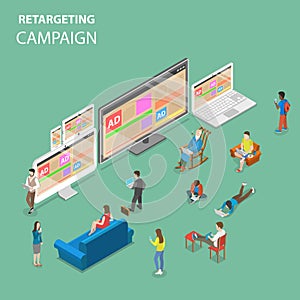 Retargeting campaign flat isometric vector concept photo