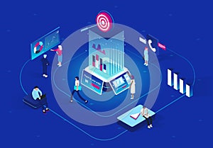 Retargeting or remarketing concept in isometric design. photo
