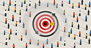 Retargeting remarketing crowd online advertising strategy of targeting visitor. Symbol of dart target customer