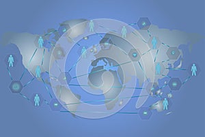 People and computer icons on the map