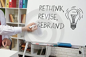 Rethink, revise and rebrand are shown using the text