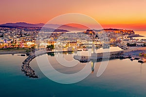 Rethymno city at Crete island in Greece. Aerial view of the old venetian harbor photo